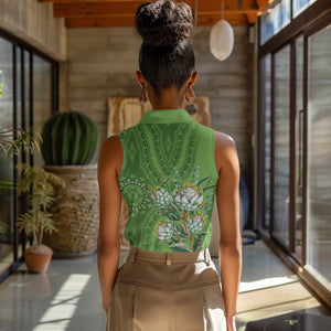 Afro King Proteas Dashiki Motif Women Sleeveless Polo Shirt Green Style