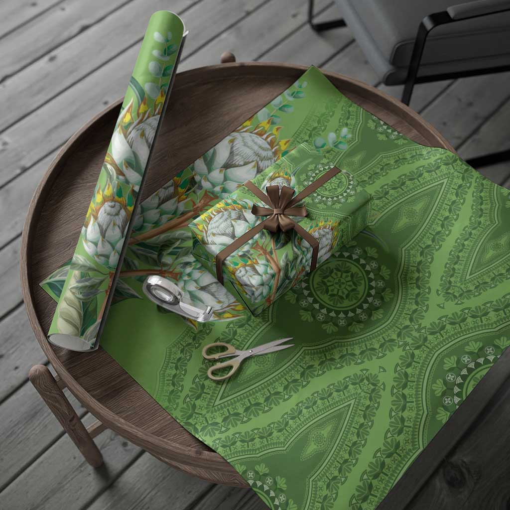 Africa King Proteas Dashiki Motif Wrapping Paper Green Style - African Pride