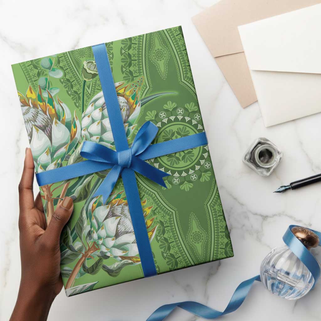Africa King Proteas Dashiki Motif Wrapping Paper Green Style - African Pride