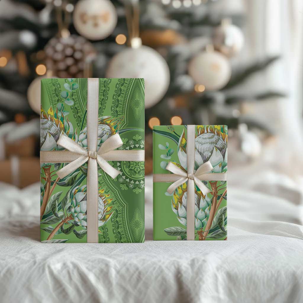 Africa King Proteas Dashiki Motif Wrapping Paper Green Style - African Pride