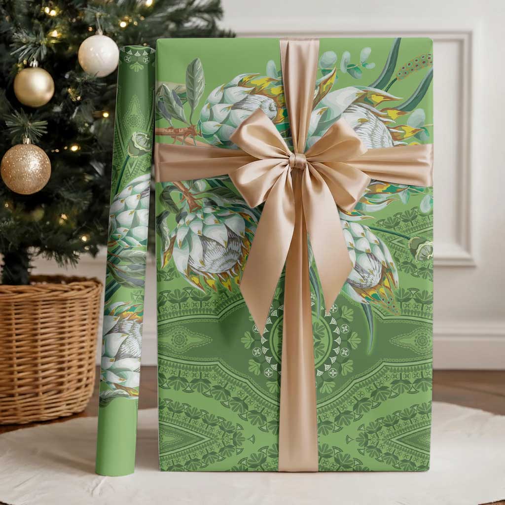 Africa King Proteas Dashiki Motif Wrapping Paper Green Style - African Pride