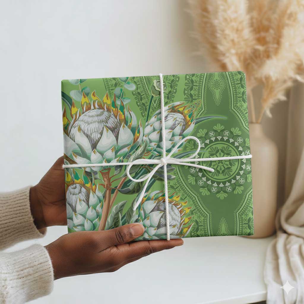 Africa King Proteas Dashiki Motif Wrapping Paper Green Style - African Pride