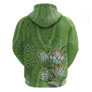 Afro King Proteas Dashiki Motif Zip Hoodie Green Style