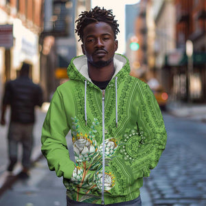 Afro King Proteas Dashiki Motif Zip Hoodie Green Style