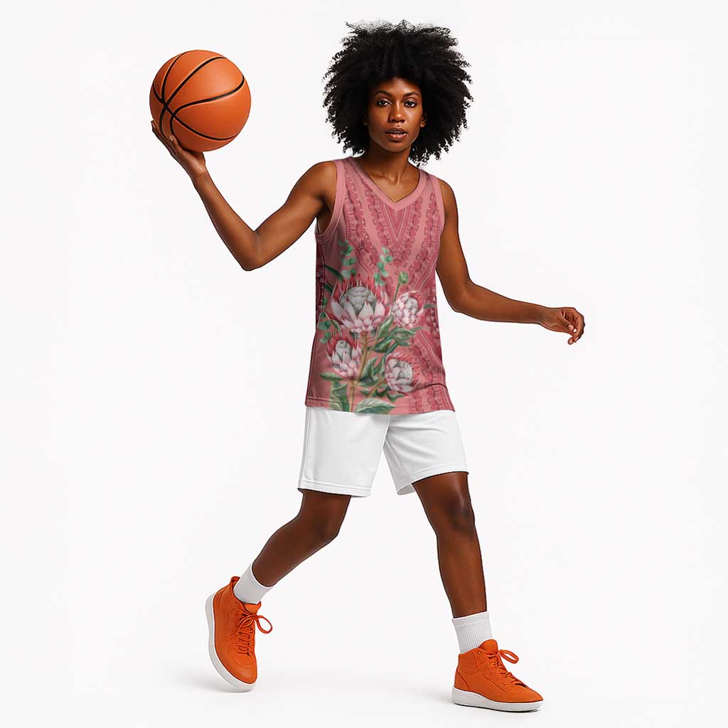 Afro King Proteas Dashiki Motif Basketball Jersey Peach Style LT9
