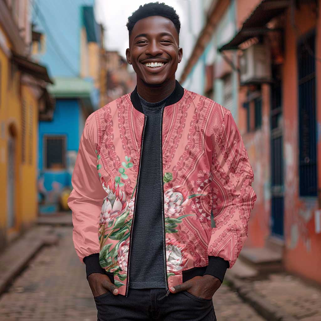 Afro King Proteas Dashiki Motif Bomber Jacket Peach Style