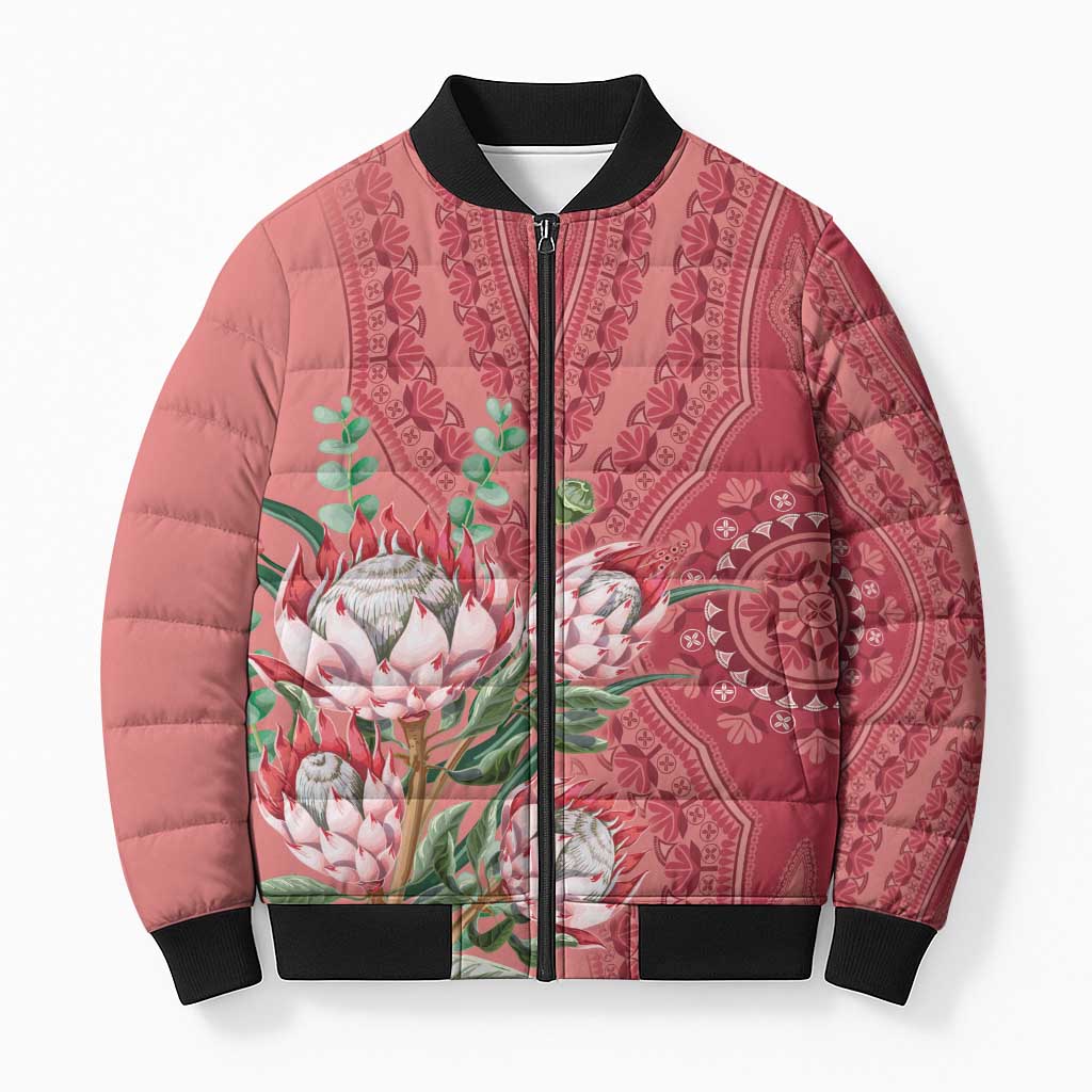 Africa King Proteas Dashiki Motif Bomber Puffer Jacket Peach Style