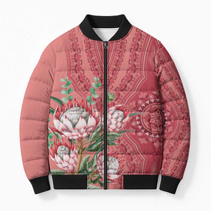 Africa King Proteas Dashiki Motif Bomber Puffer Jacket Peach Style