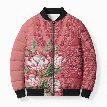 Africa King Proteas Dashiki Motif Bomber Puffer Jacket Peach Style