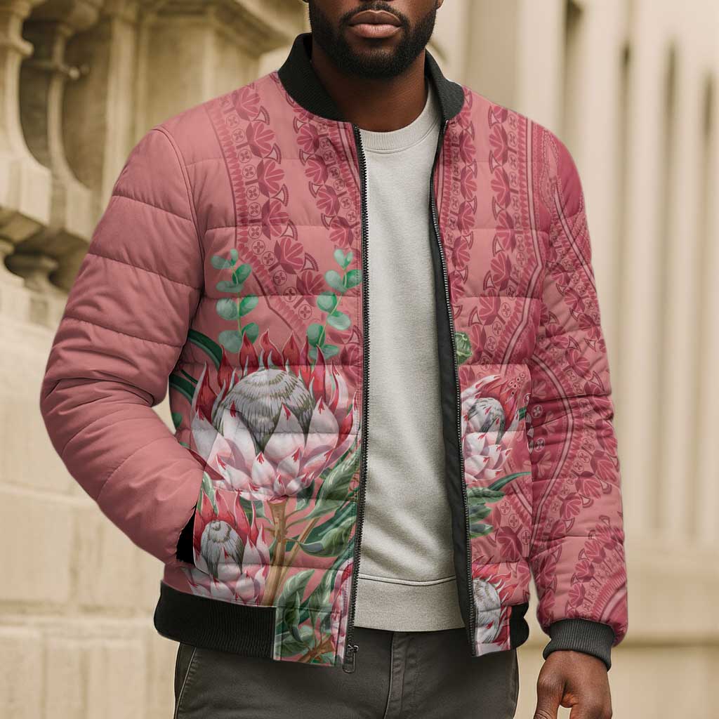 Africa King Proteas Dashiki Motif Bomber Puffer Jacket Peach Style