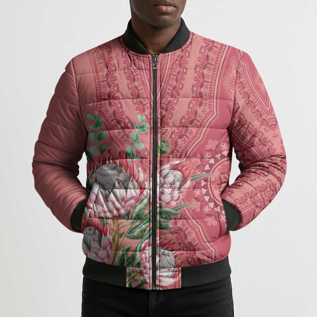 Africa King Proteas Dashiki Motif Bomber Puffer Jacket Peach Style