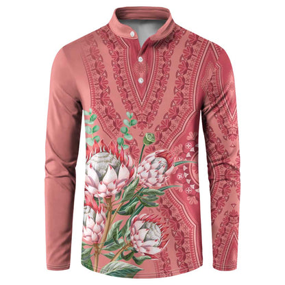 Africa King Proteas Dashiki Motif Button Sweatshirt Peach Style