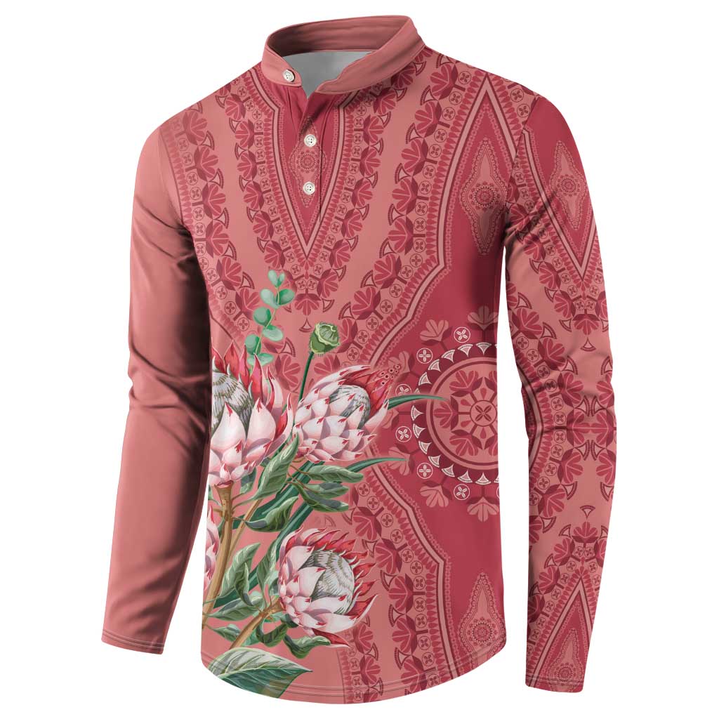 Africa King Proteas Dashiki Motif Button Sweatshirt Peach Style