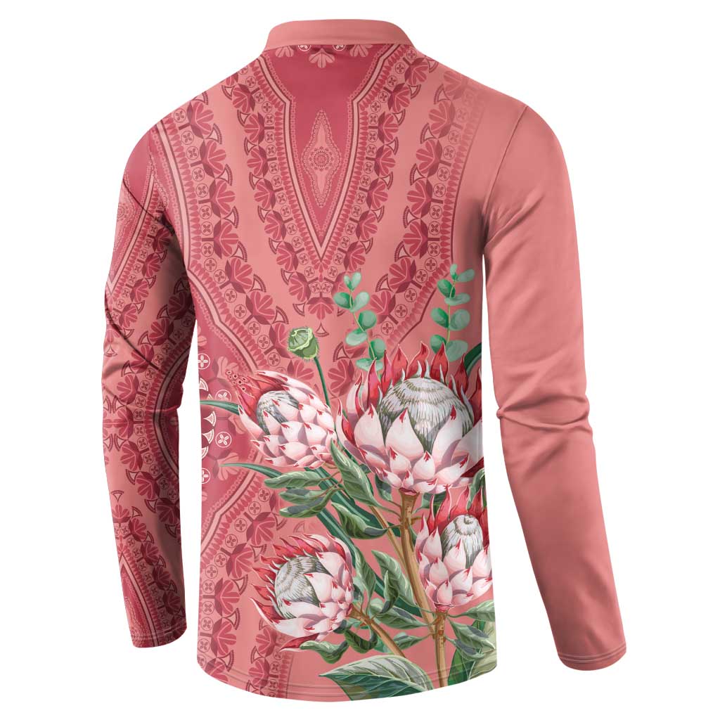 Africa King Proteas Dashiki Motif Button Sweatshirt Peach Style