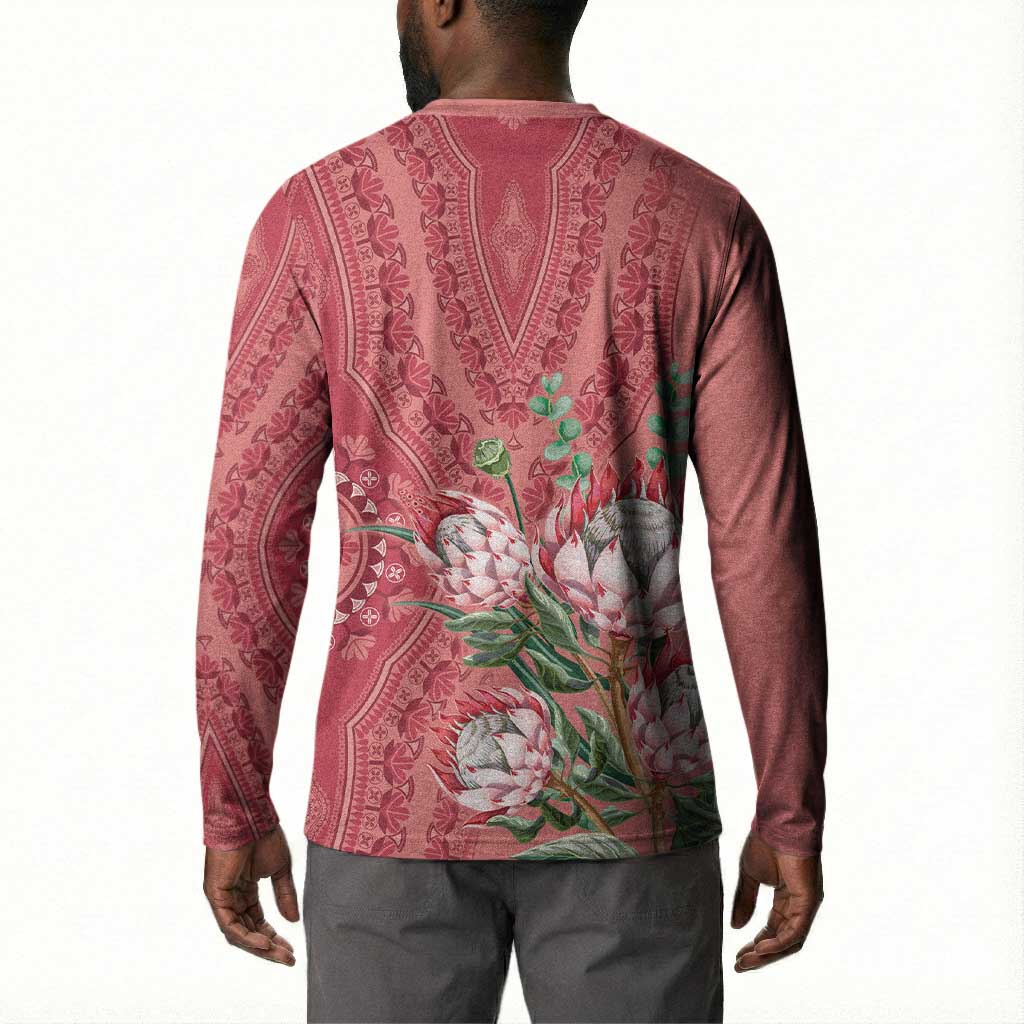 Africa King Proteas Dashiki Motif Button Sweatshirt Peach Style