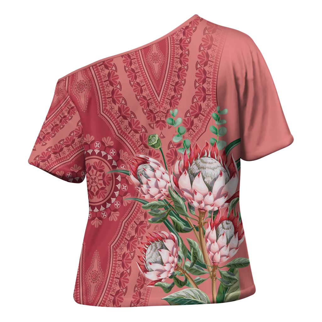 Africa King Proteas Dashiki Motif Cross Shoulder Shirt Peach Style