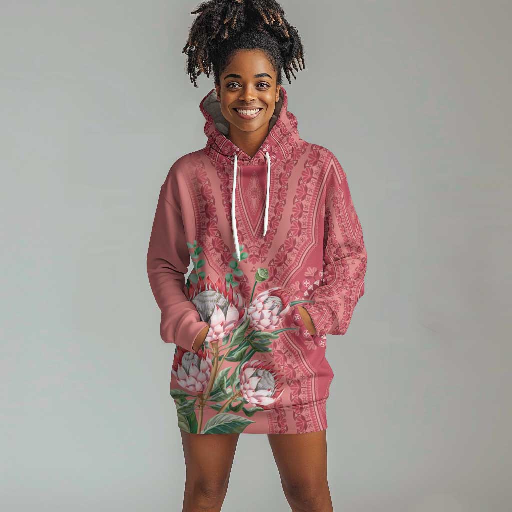 Afro King Proteas Dashiki Motif Hoodie Dress Peach Style