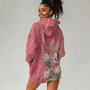 Afro King Proteas Dashiki Motif Hoodie Dress Peach Style