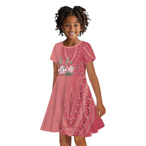 Afro King Proteas Dashiki Motif Kid Short Sleeve Dress Peach Style