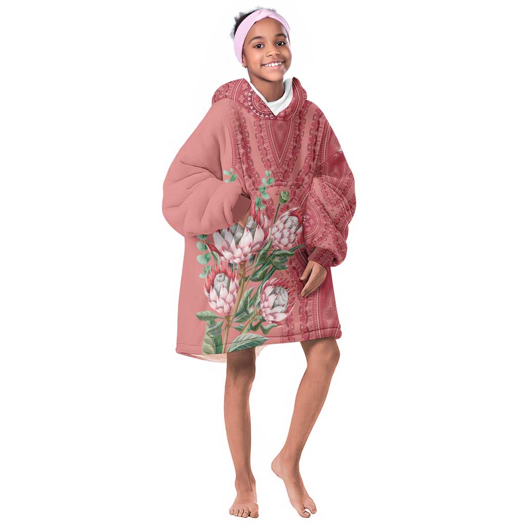 Afro King Proteas Dashiki Motif KId Wearable Blanket Hoodie Peach Style