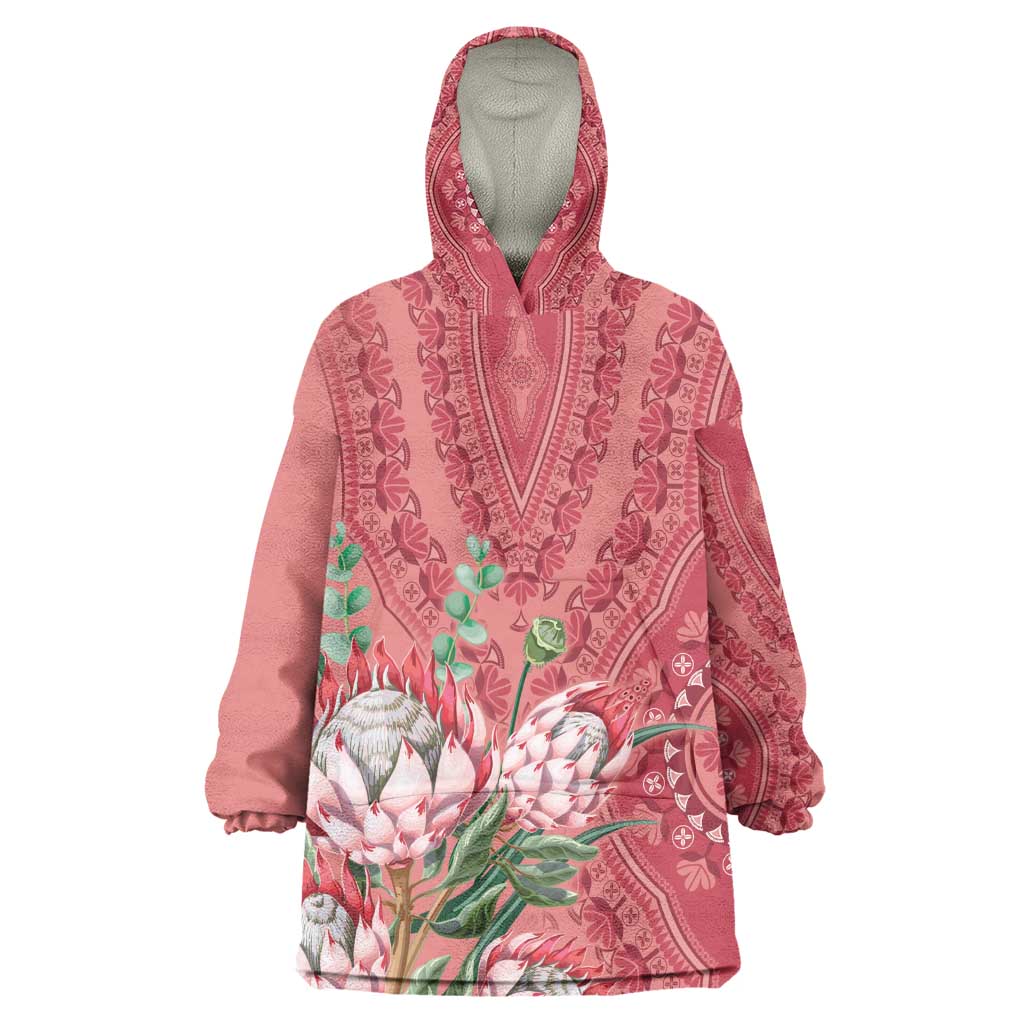 Afro King Proteas Dashiki Motif KId Wearable Blanket Hoodie Peach Style
