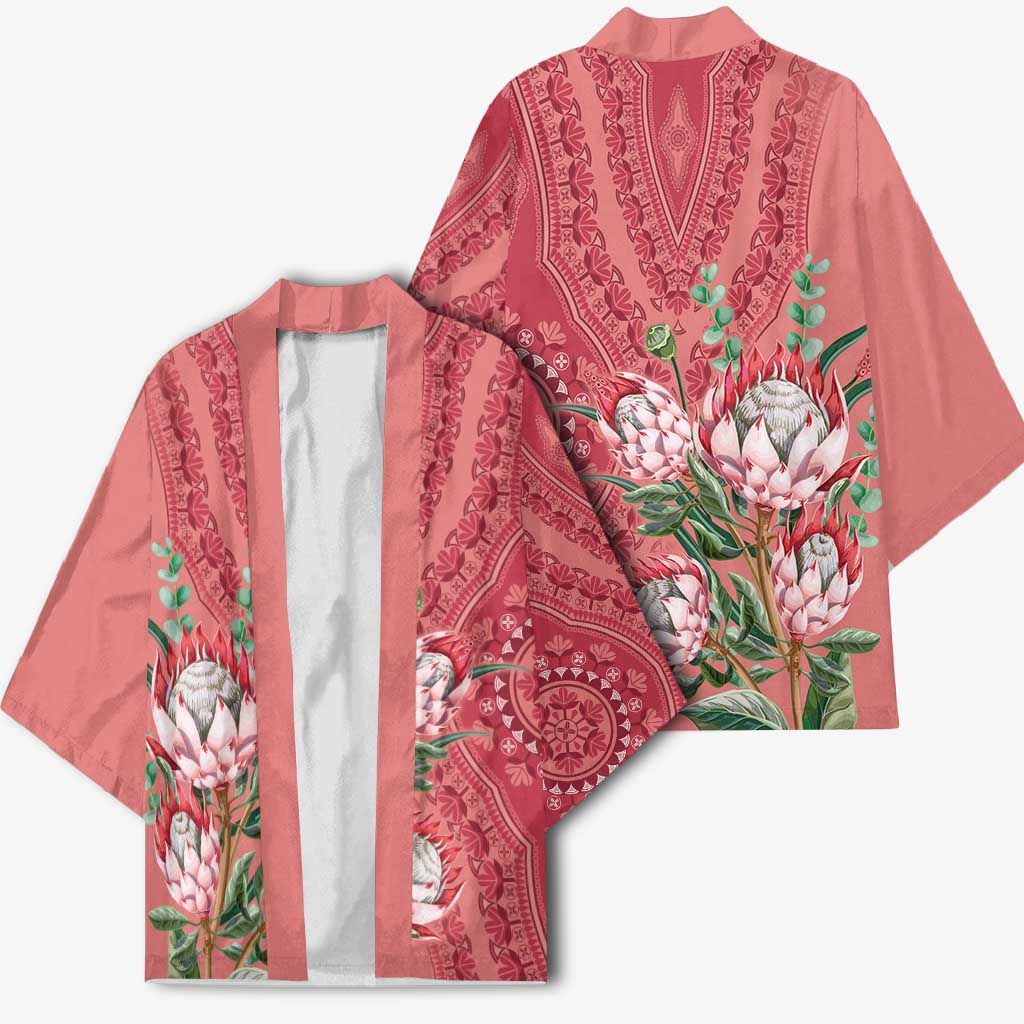 Africa King Proteas Dashiki Motif Kimono Peach Style