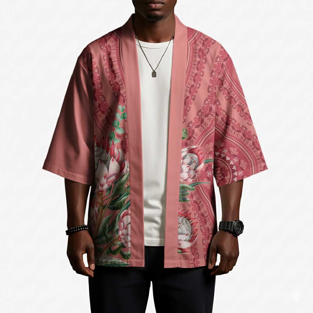 Africa King Proteas Dashiki Motif Kimono Peach Style