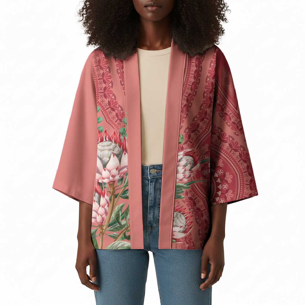 Africa King Proteas Dashiki Motif Kimono Peach Style