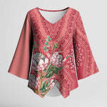 Africa King Proteas Dashiki Motif Kimono Sleeve Blouse Peach Style