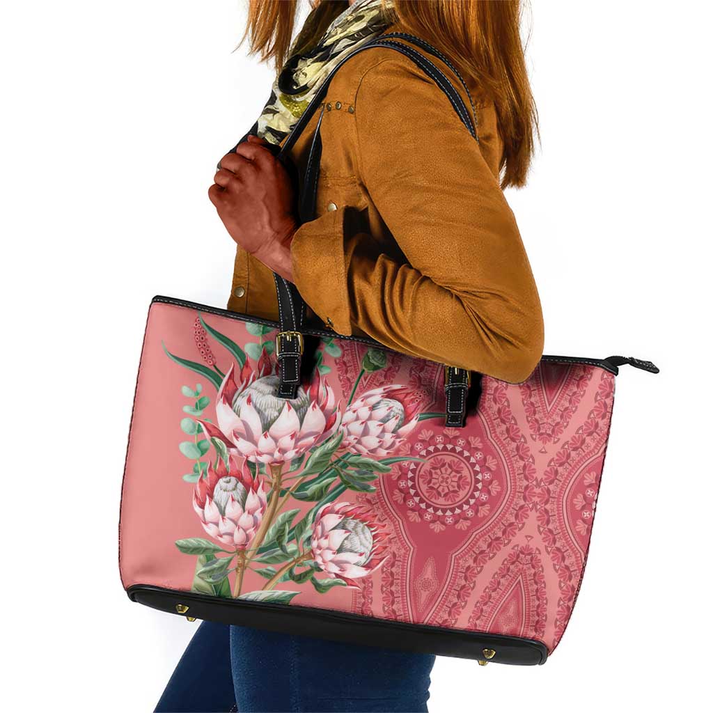 Afro King Proteas Dashiki Motif Leather Tote Bag Peach Style