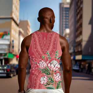 Afro King Proteas Dashiki Motif Men Tank Top Peach Style