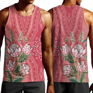 Afro King Proteas Dashiki Motif Men Tank Top Peach Style