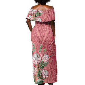 Afro King Proteas Dashiki Motif Off Shoulder Maxi Dress Peach Style