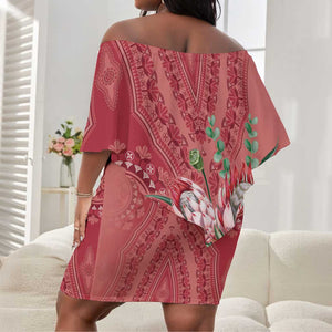 Afro King Proteas Dashiki Motif Off Shoulder Short Dress Peach Style