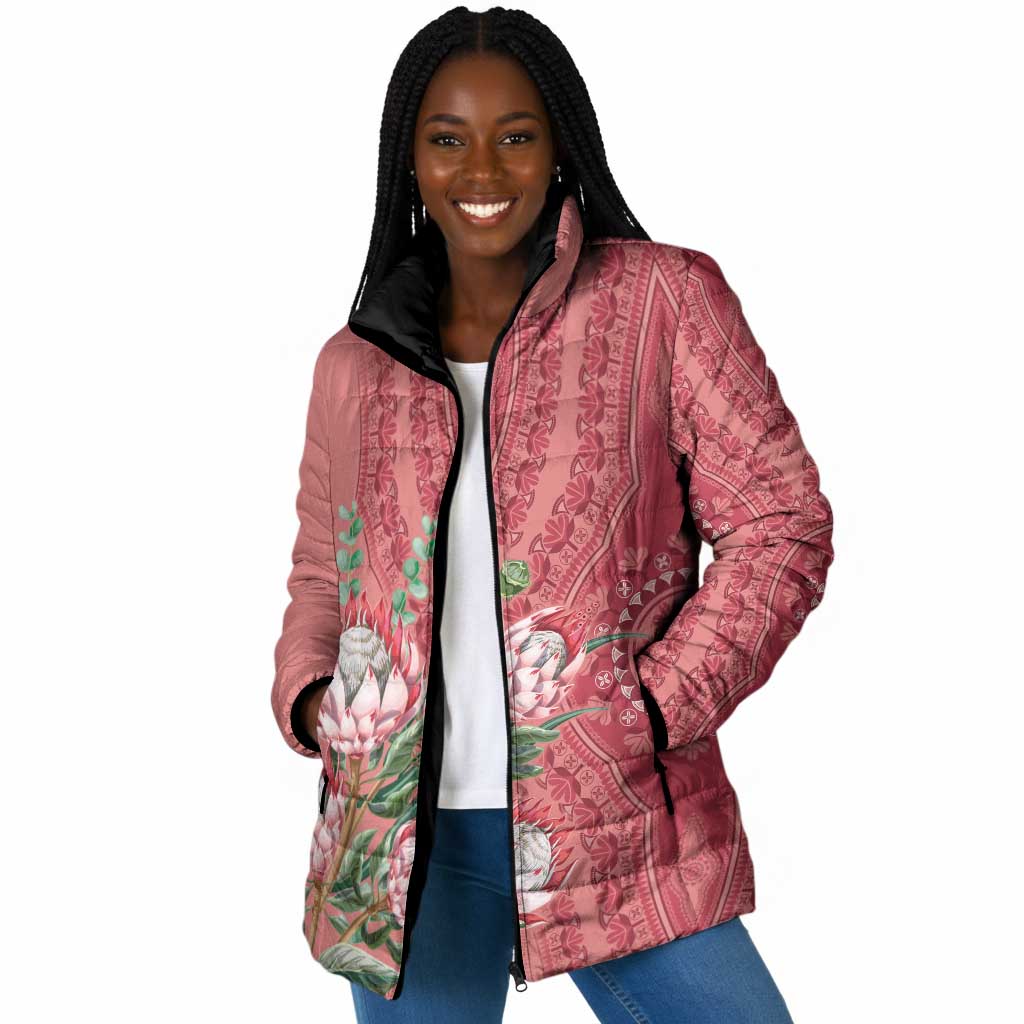 Africa King Proteas Dashiki Motif Padded Jacket Peach Style