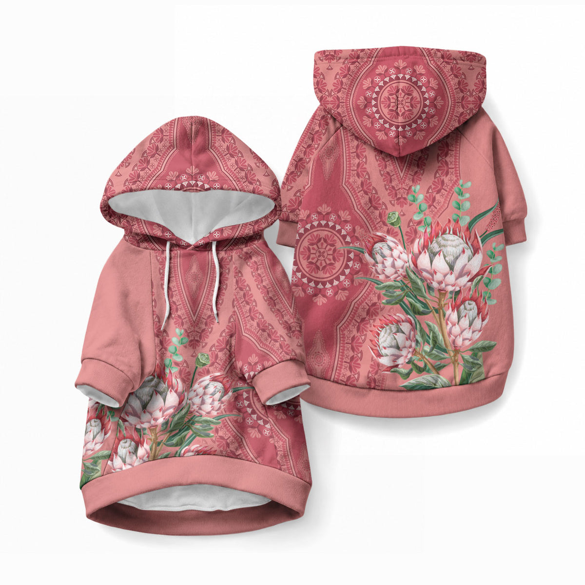 Africa King Proteas Dashiki Motif Pet Hoodie Peach Style