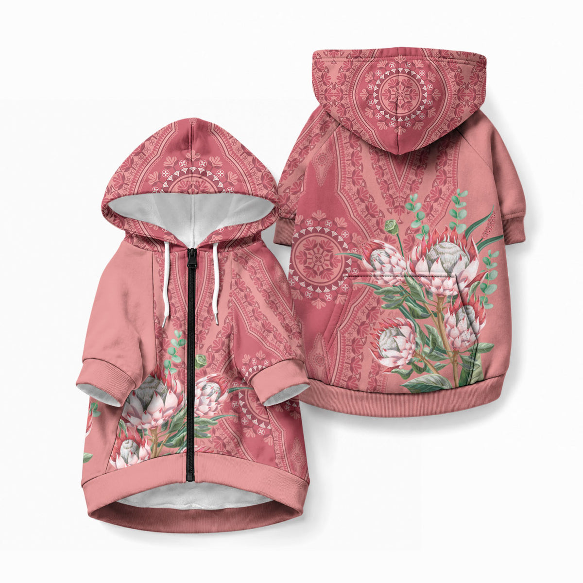 Africa King Proteas Dashiki Motif Pet Hoodie Peach Style