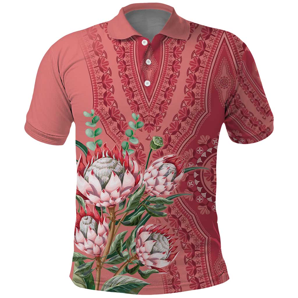 Afro King Proteas Dashiki Motif Polo Shirt Peach Style