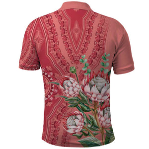 Afro King Proteas Dashiki Motif Polo Shirt Peach Style