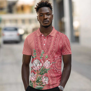 Afro King Proteas Dashiki Motif Polo Shirt Peach Style