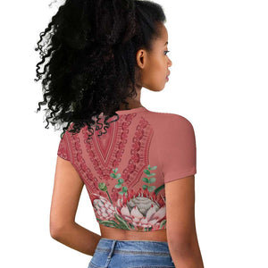 Afro King Proteas Dashiki Motif Raglan Cropped T shirt Peach Style