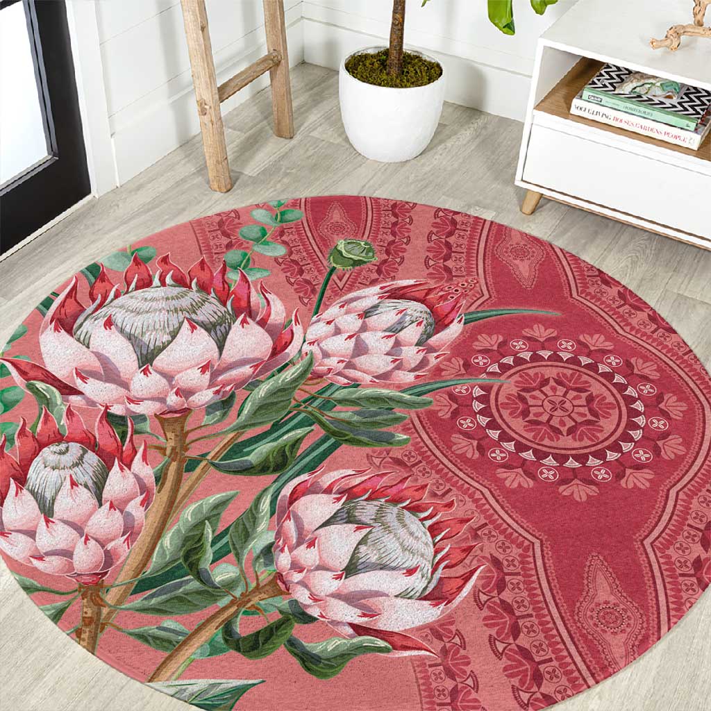 Afro King Proteas Dashiki Motif Round Carpet Peach Style