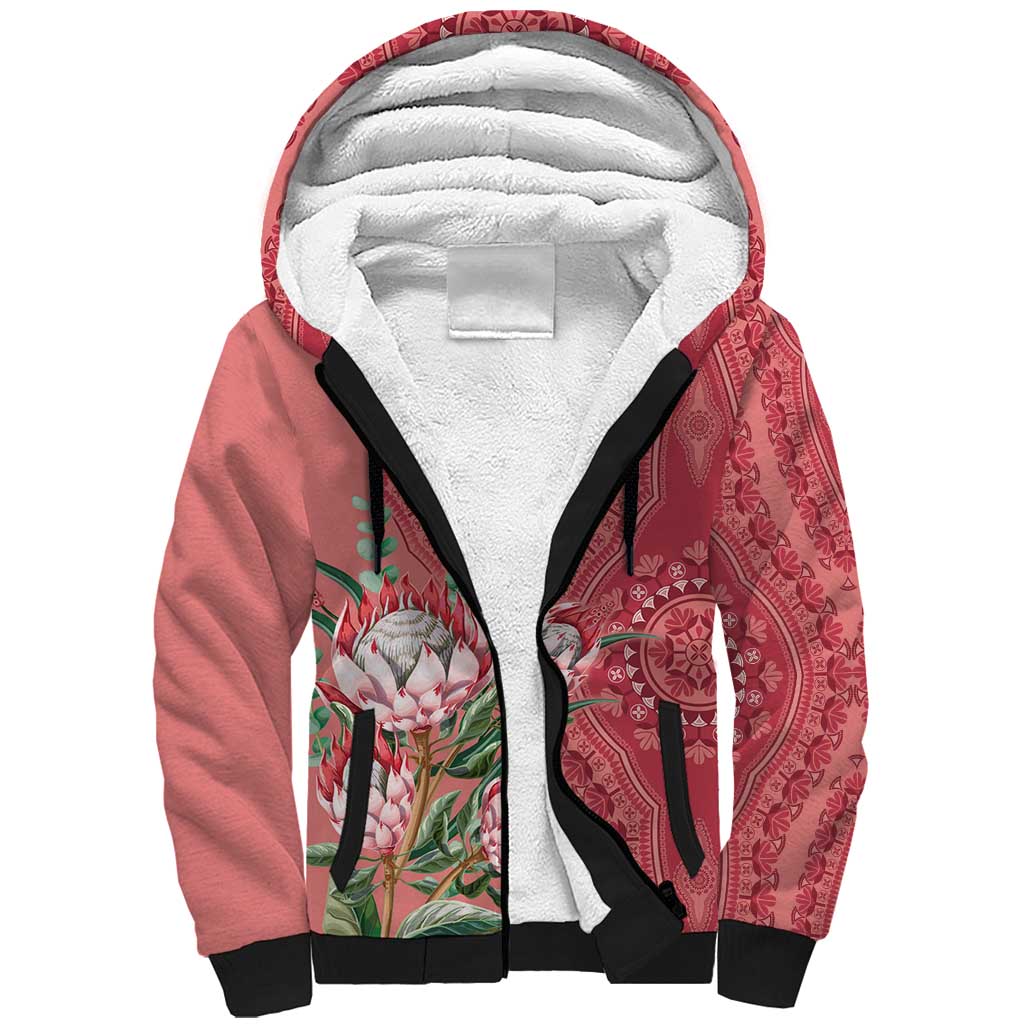 Afro King Proteas Dashiki Motif Sherpa Hoodie Peach Style