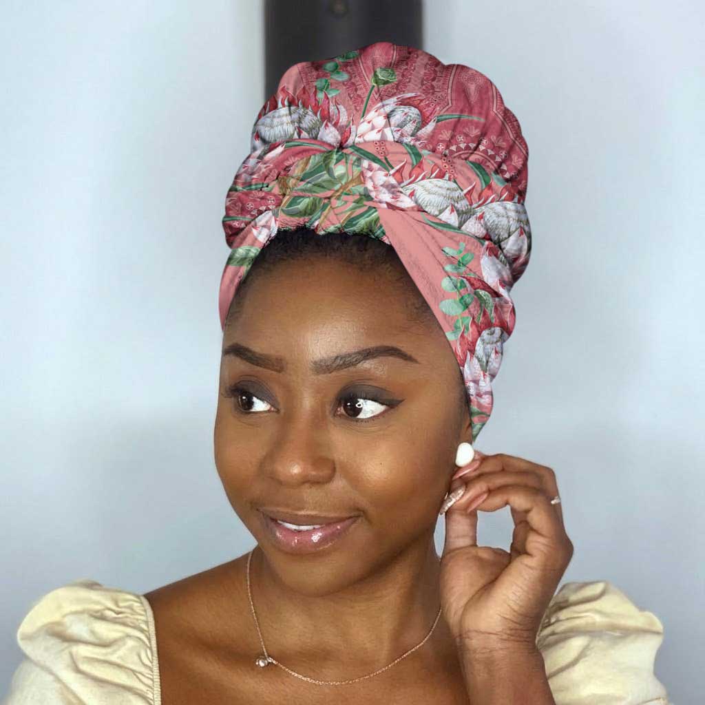 Africa King Proteas Dashiki Motif Simple Headwrap Peach Style