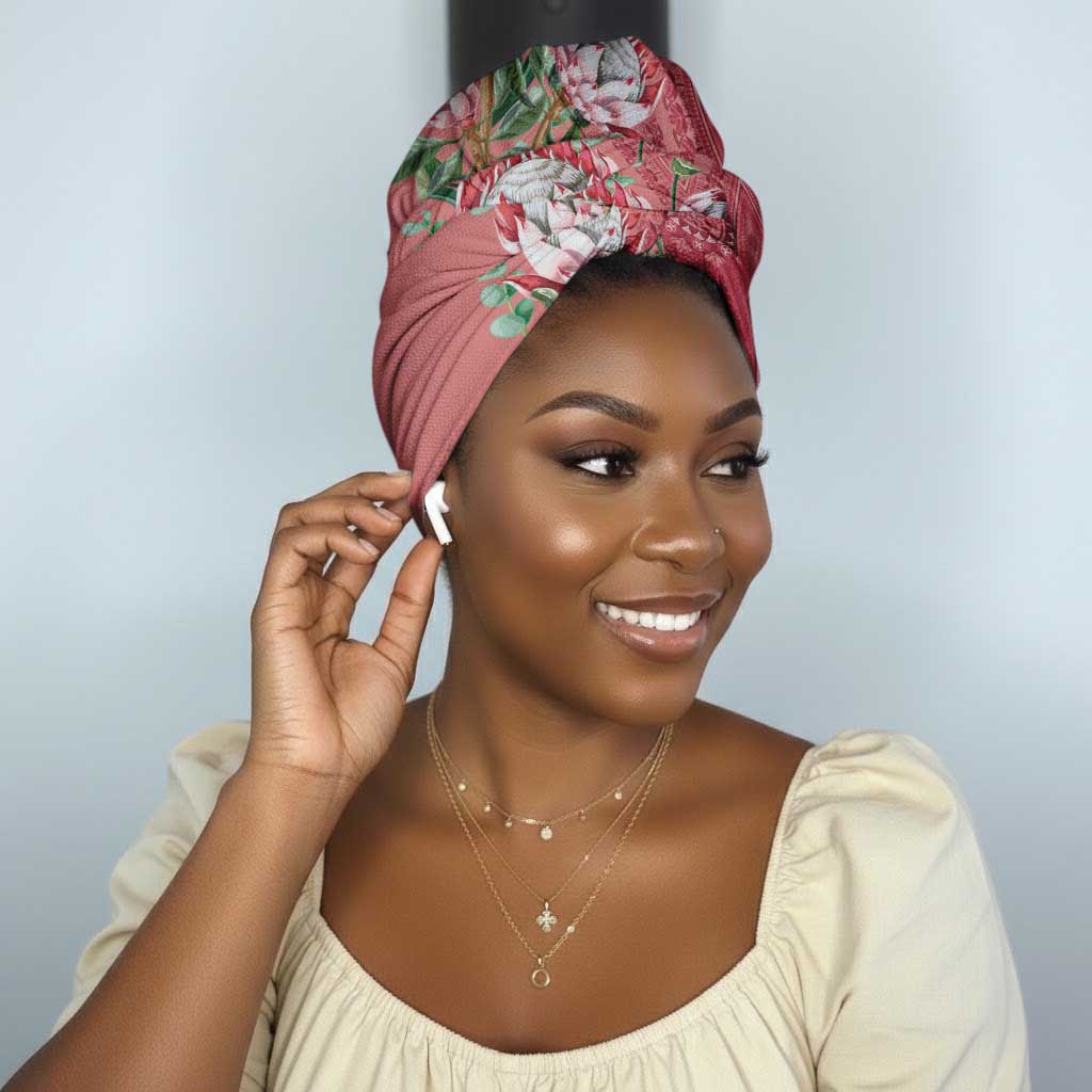 Africa King Proteas Dashiki Motif Simple Headwrap Peach Style