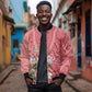 Afro King Proteas Dashiki Motif Sleeve Zip Bomber Jacket Peach Style