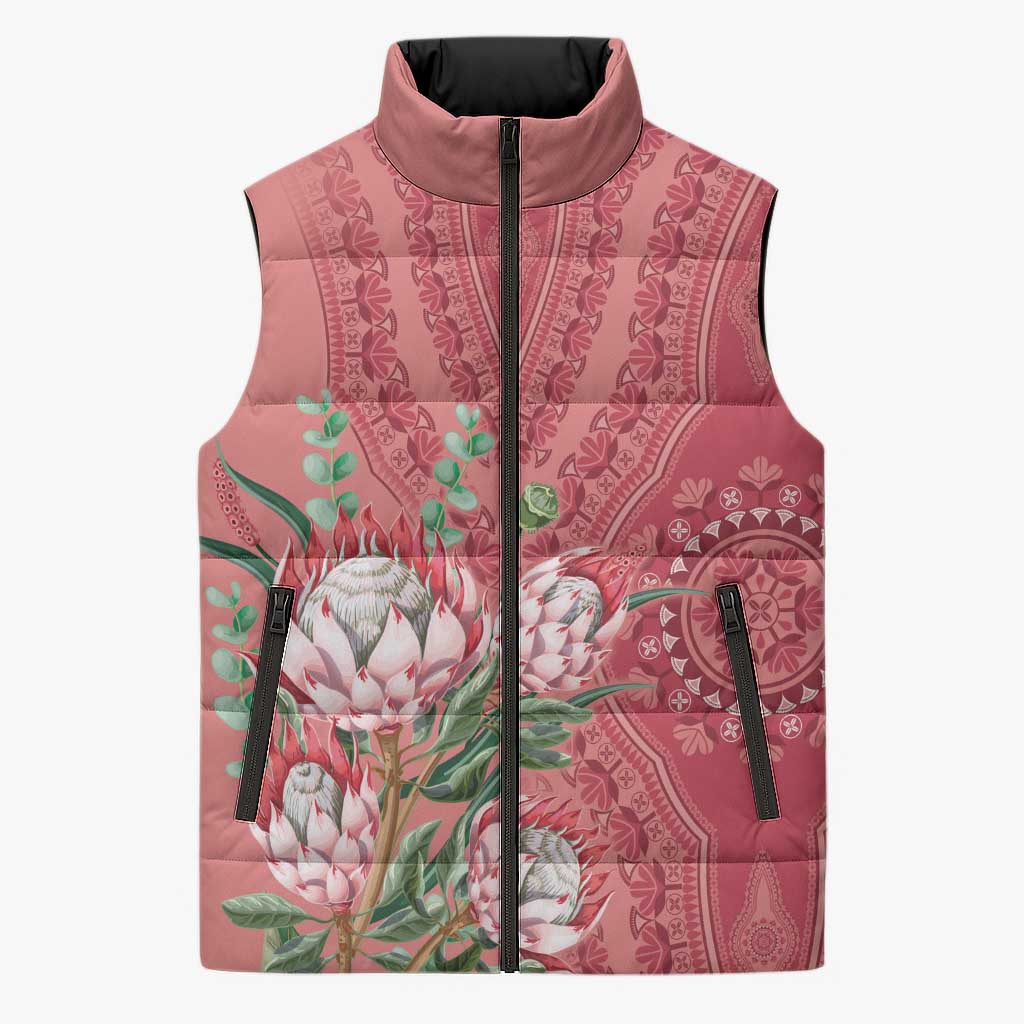 Africa King Proteas Dashiki Motif Sleeveless Puffer Jacket Peach Style