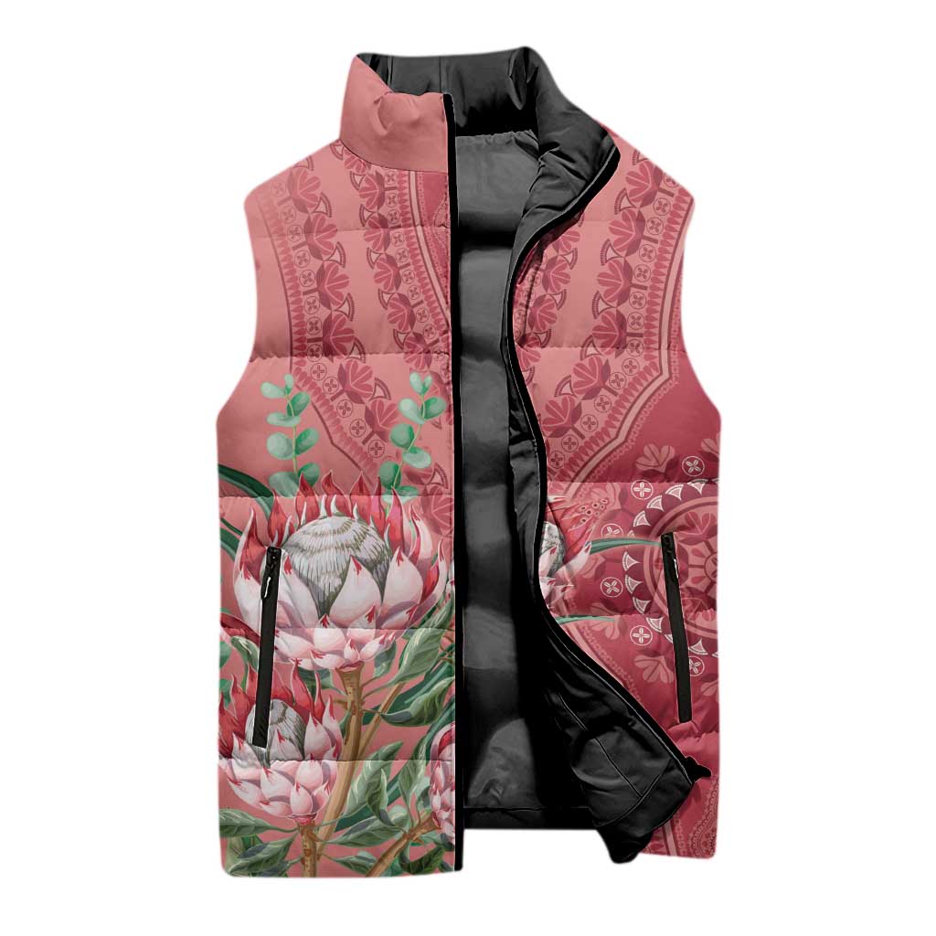 Africa King Proteas Dashiki Motif Sleeveless Puffer Jacket Peach Style