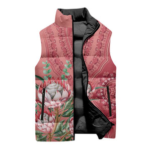 Africa King Proteas Dashiki Motif Sleeveless Puffer Jacket Peach Style