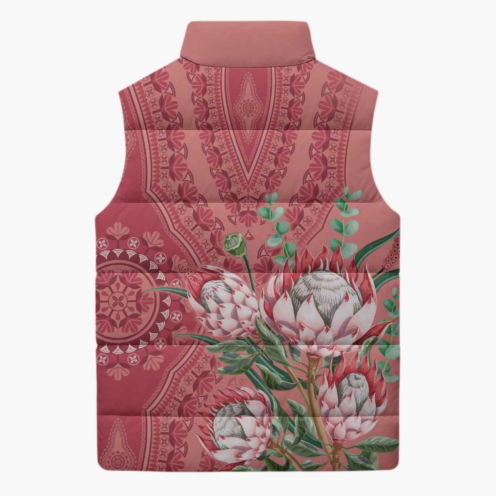 Africa King Proteas Dashiki Motif Sleeveless Puffer Jacket Peach Style